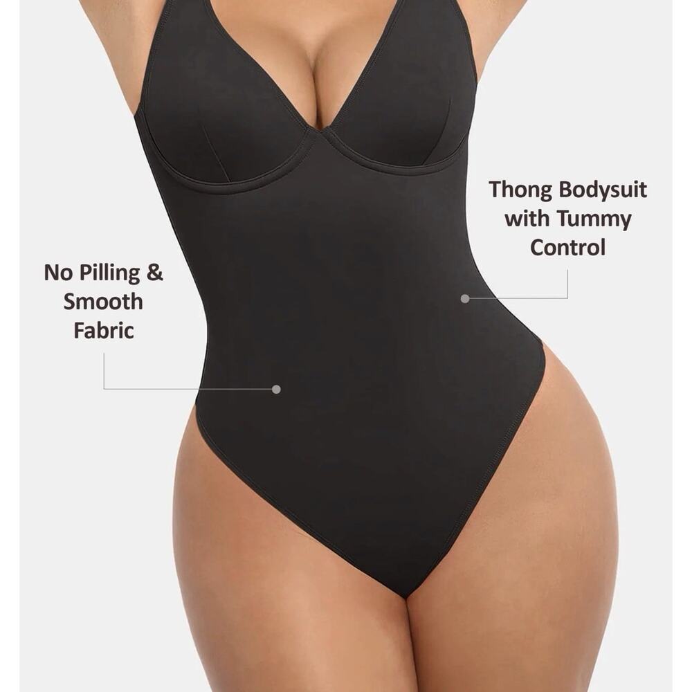 FeelinGirl Shapewear Tummy Control Underwire Thong Bodysuit Black Women’s M